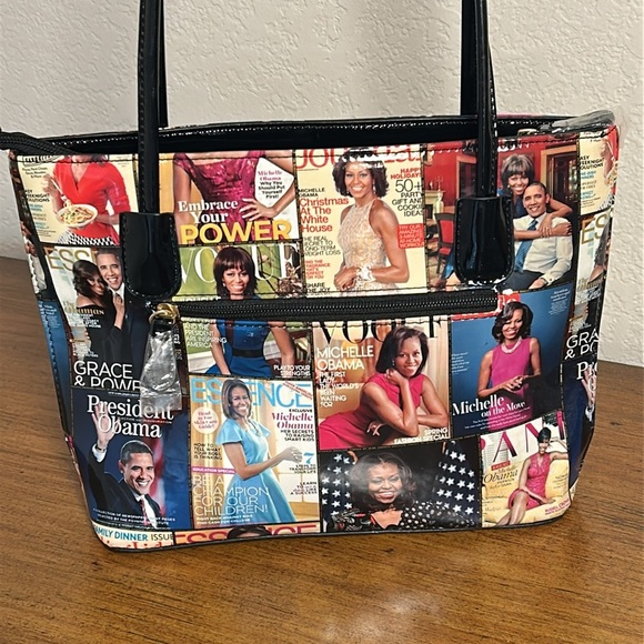 NWOT Michelle Obama First Lady Glossy Magazine Print Collage Vinyl Handbag Purse - Picture 5 of 16